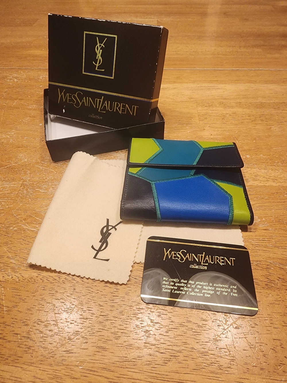 vintage Yves Saint Laurent geometric patchwork leather wallet
